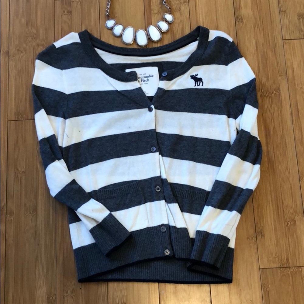 Abercrombie & Fitch gray & white striped cardigan